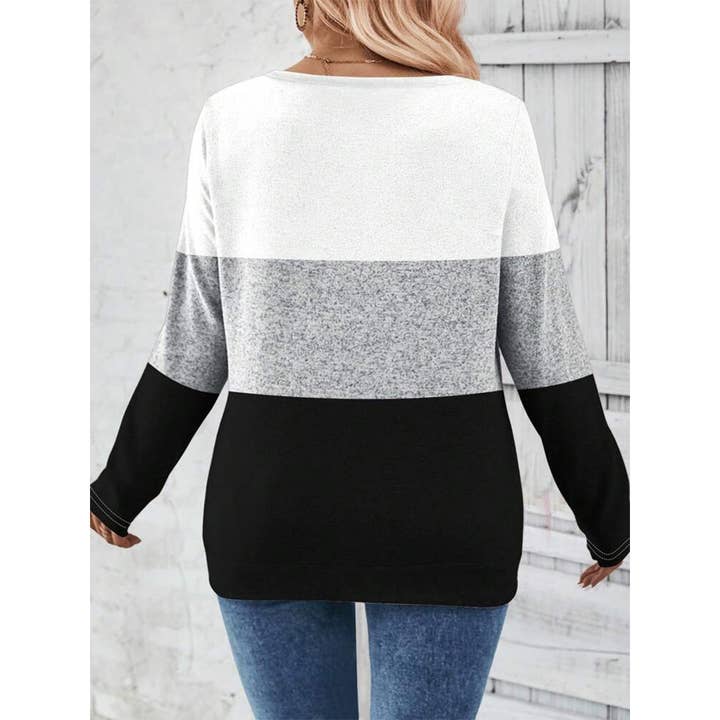 White Colorblock Pullover V-Neck Long Sleeve Knit Top ZK3726 for wholesale on Faire5