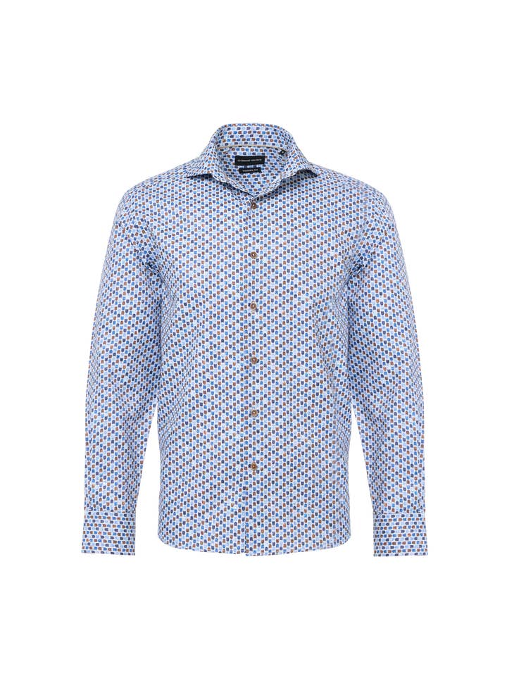 Camicia a righe a spina di pesce con stampa Geo per la vendita all'ingrosso da parte di Luchiano Visconti