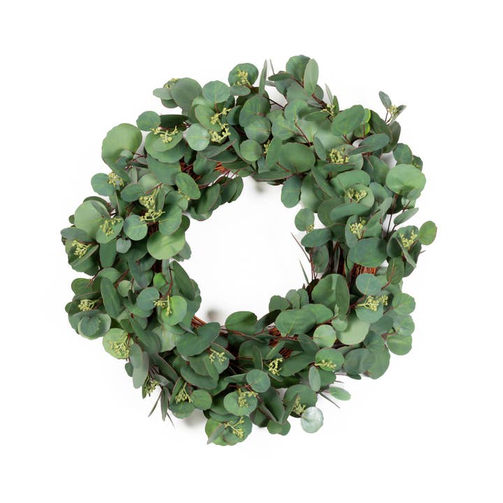 Eukalyptus-Kranz mit Dollarsamen, 61 cm, Silber für den Großhandel von Mills Floral Company