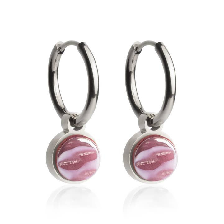 Brincos de argola Mix & Match com pendente • rosa prata/quartzo • 16 mm por atacado de ALEXASCHA