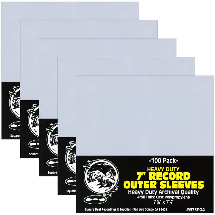 Square Deal Recordings & Supplies - Wholesale Music accessory - 7" CPP 4 Mil Heavy Duty Plastic Record 45 RPM Outer Sleeves7