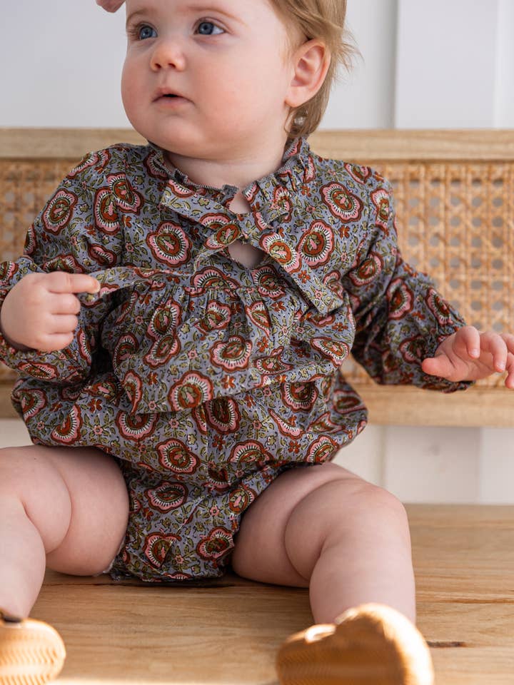 Yo Baby - Wholesale Jumpsuit - Baby - Grey Floral Printed Long Sleeve Baby Romper3