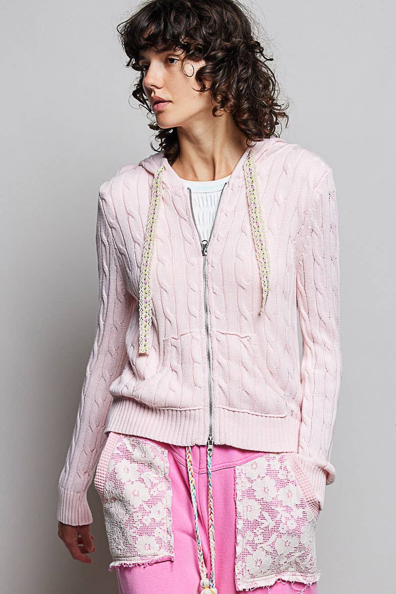 Pol Clothing - Wholesale Hoodie - Women's - Full Sleeve Solid Acrylic Sweater Hoodie Zip Up Knit Top2