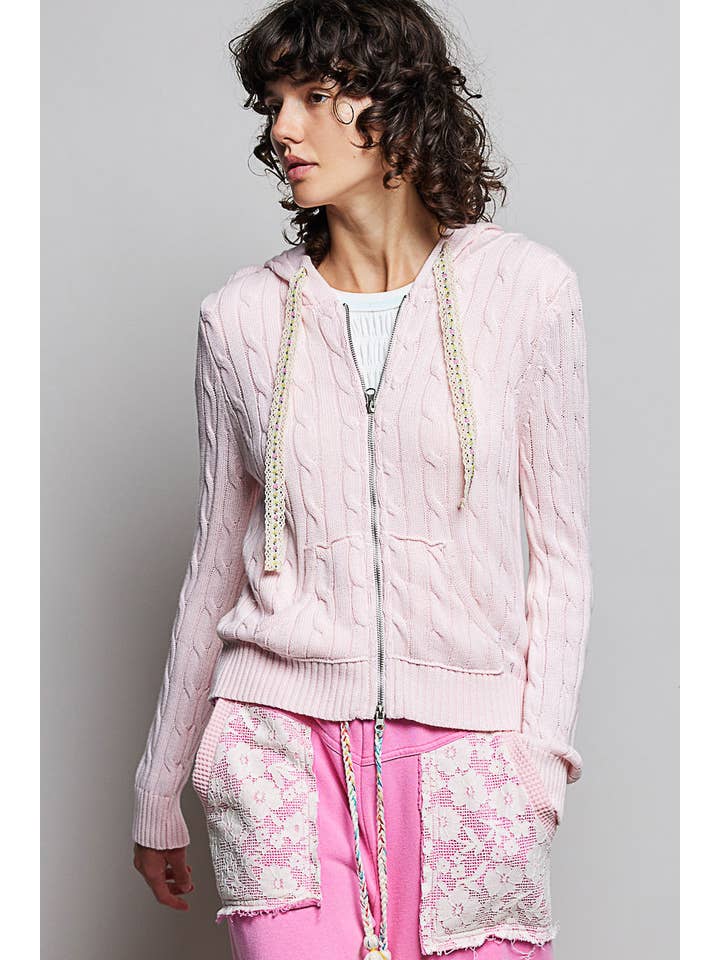 Pol Clothing - Wholesale Hoodie - Women's - Full Sleeve Solid Acrylic Sweater Hoodie Zip Up Knit Top2