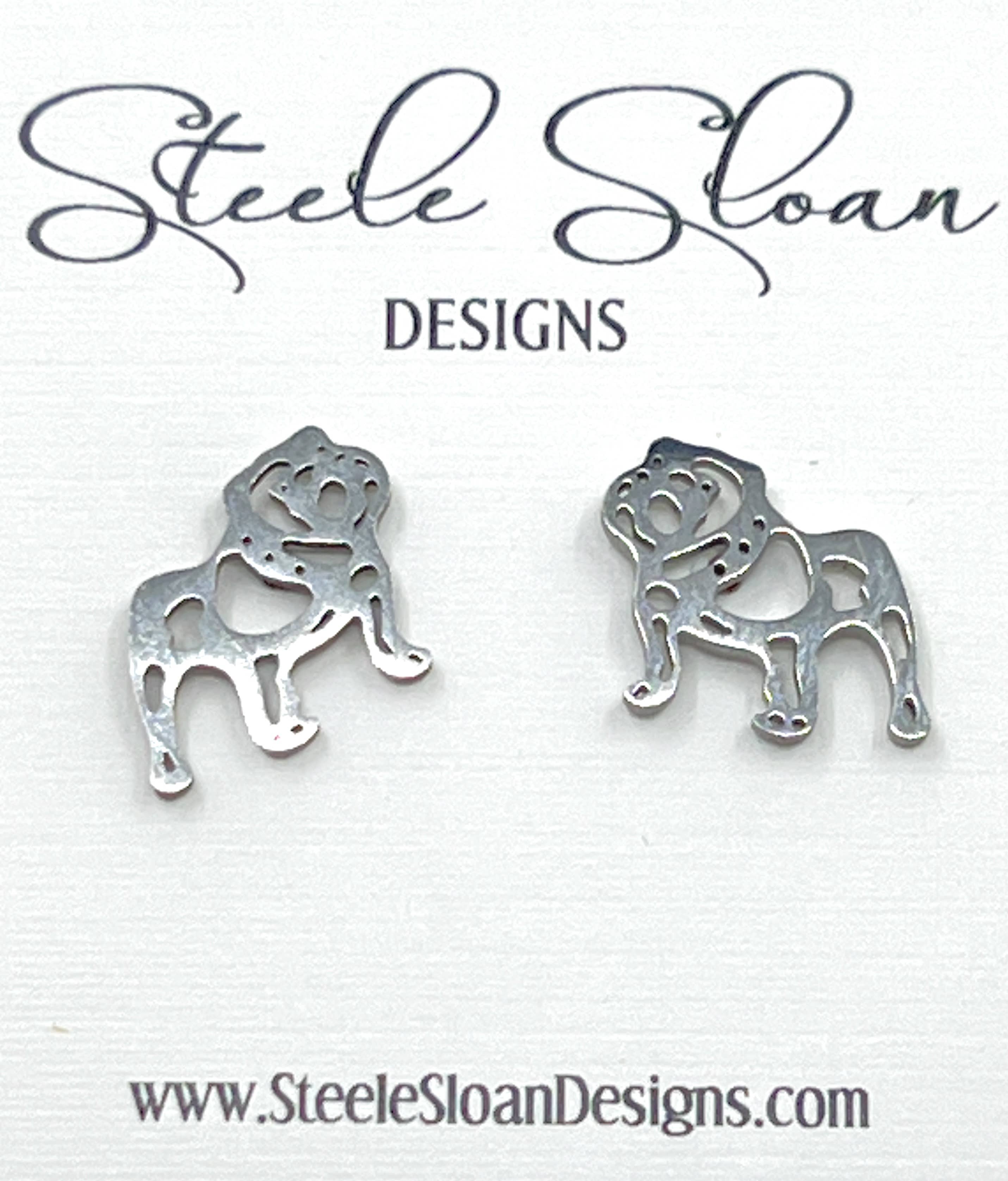 Steele Sloan Designs - Wholesale Stud/Post Earrings - Adorable Bulldog Earrings- Gold Stainless Steel Bulldogs5