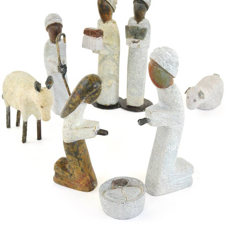 Swahili | AFRICAN MODERN - Wholesale Nativity Scene Decor - Zimbabwean Serpentine Stone 8-Piece Nativity Scene