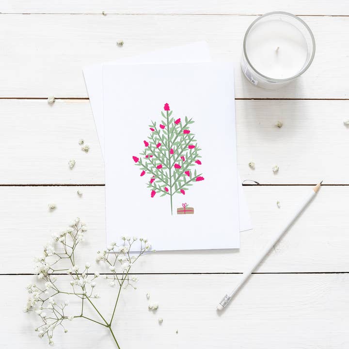 Flaskebørste juletræ lykønskningskort for engroshandel hos Evesdrop Designs