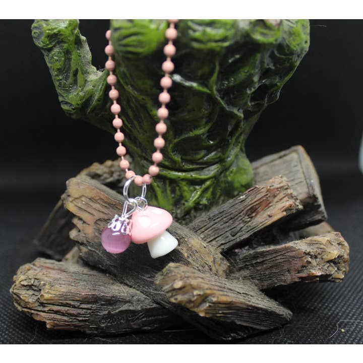 Pink Cats Eye Mushroom Keychain Charm Zipper Pull for wholesale by Witchcrafted in MI