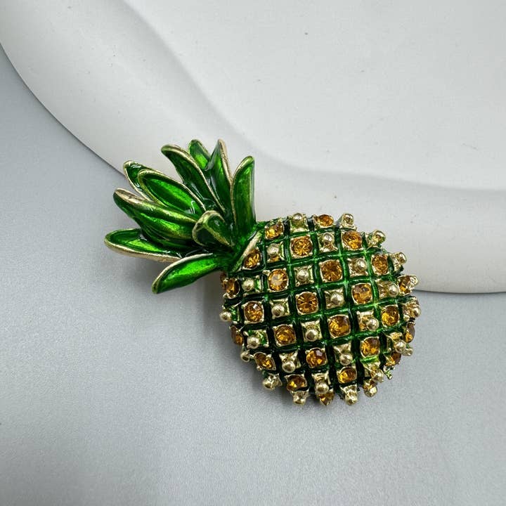 Green Pineapple Rhinestone Brooch PA3929 for wholesale on Faire2