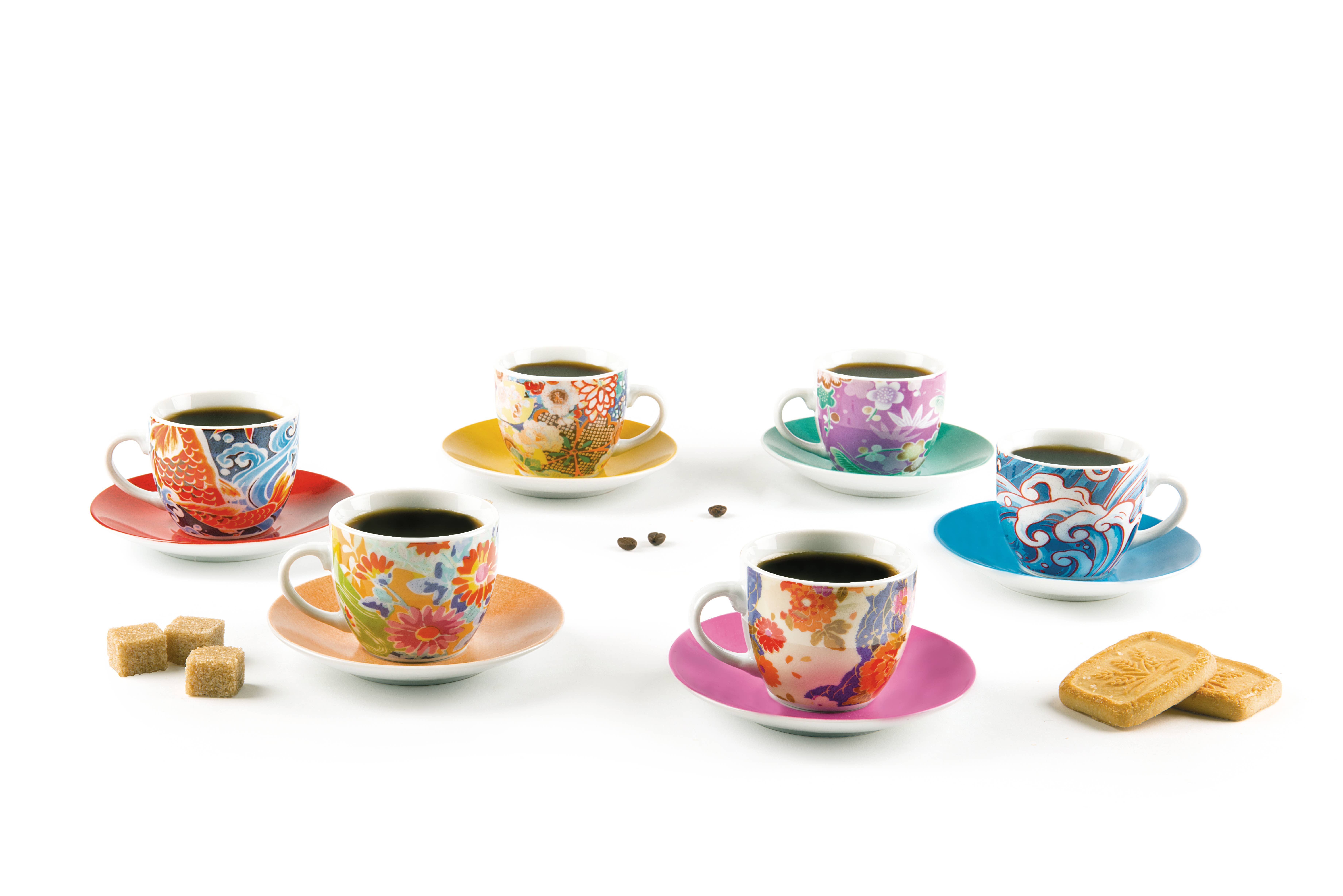 multicolour Set of 6 Kimono Coffee Cups for wholesale on Faire2