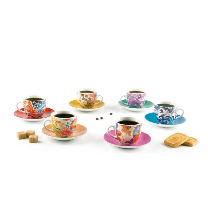 multicolour Set of 6 Kimono Coffee Cups for wholesale on Faire2