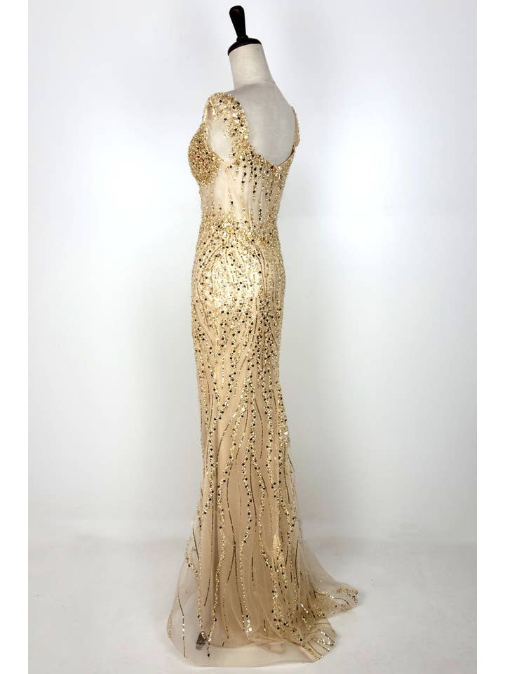 Chicas - Wholesale Gown - Women's - Off the Shoulder Sequin and Bead Long Dress C33118