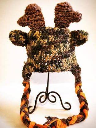 Camo Deer Crochet Hat with Tassels for wholesale by Mad Hatter Farm