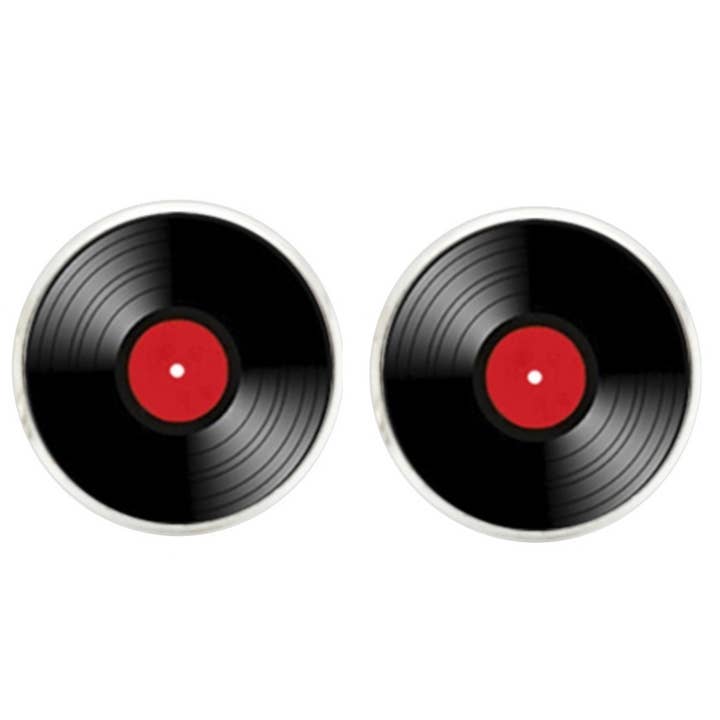 Vinyl Disc Cufflinks - Black.Red for wholesale by Bassin And Brown