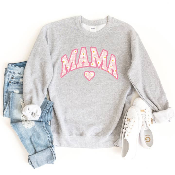 Mama Floral Daisy Sweatshirt (Pink) for wholesale by Light & Shine