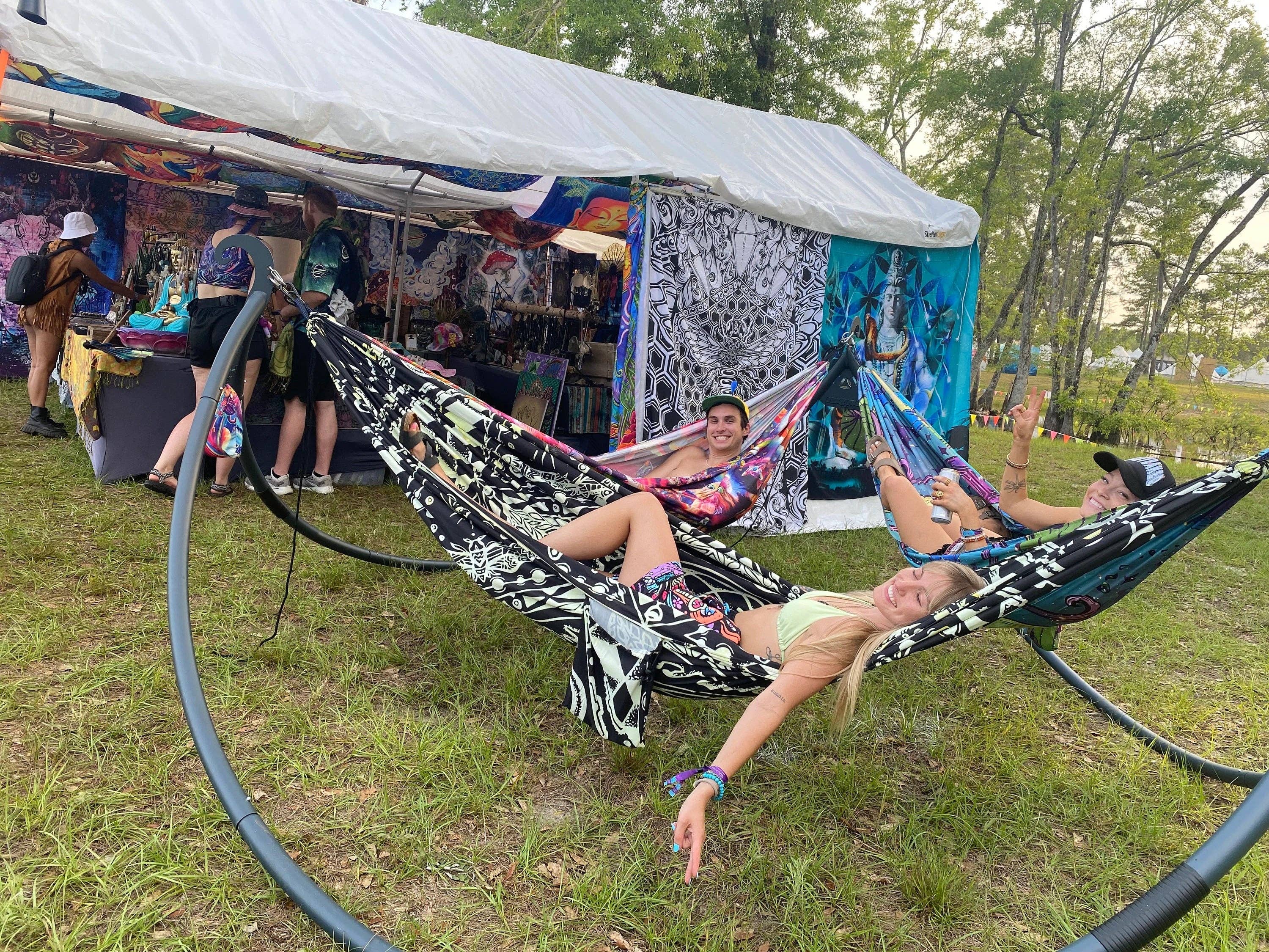 Enlighten - Wholesale Hammock - Cicada Mandala Hammock – Double Ply, Hand-Drawn Design by Melanie Bodnar, Sublimated Festival Gear, Easy Setup with Carabiners & Ropes3