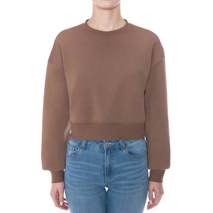 Timeless - Wholesale Sweatshirt - Women's - FLEECE ROUND NECK LONG SLEEVE CROPPED PULLOVER1