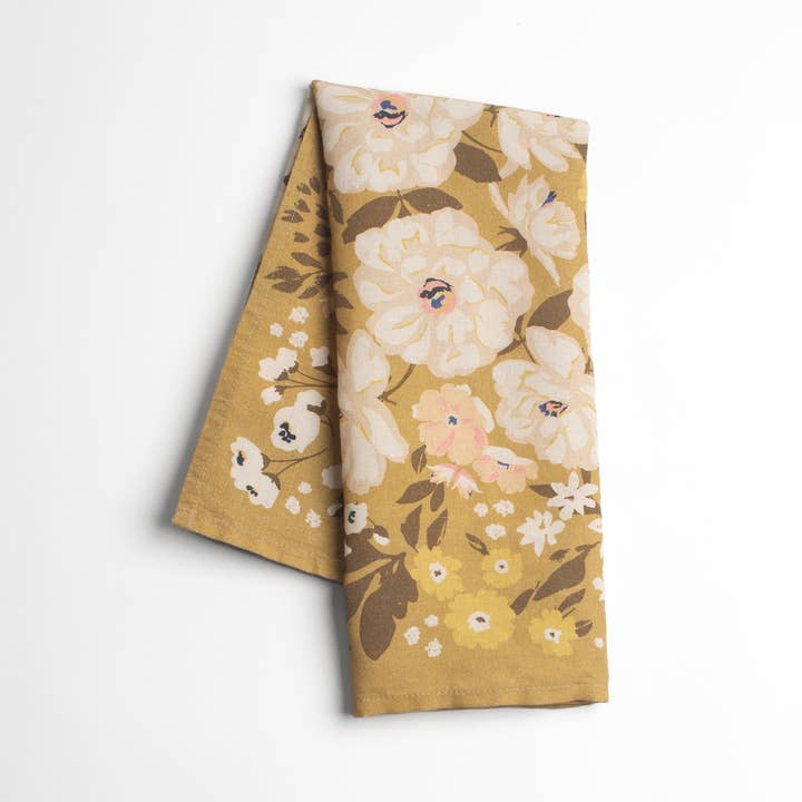Flowerie - Wholesale Tea towel - Homebody Cotton Linen Tea Towel | Gold Meadow Floral2