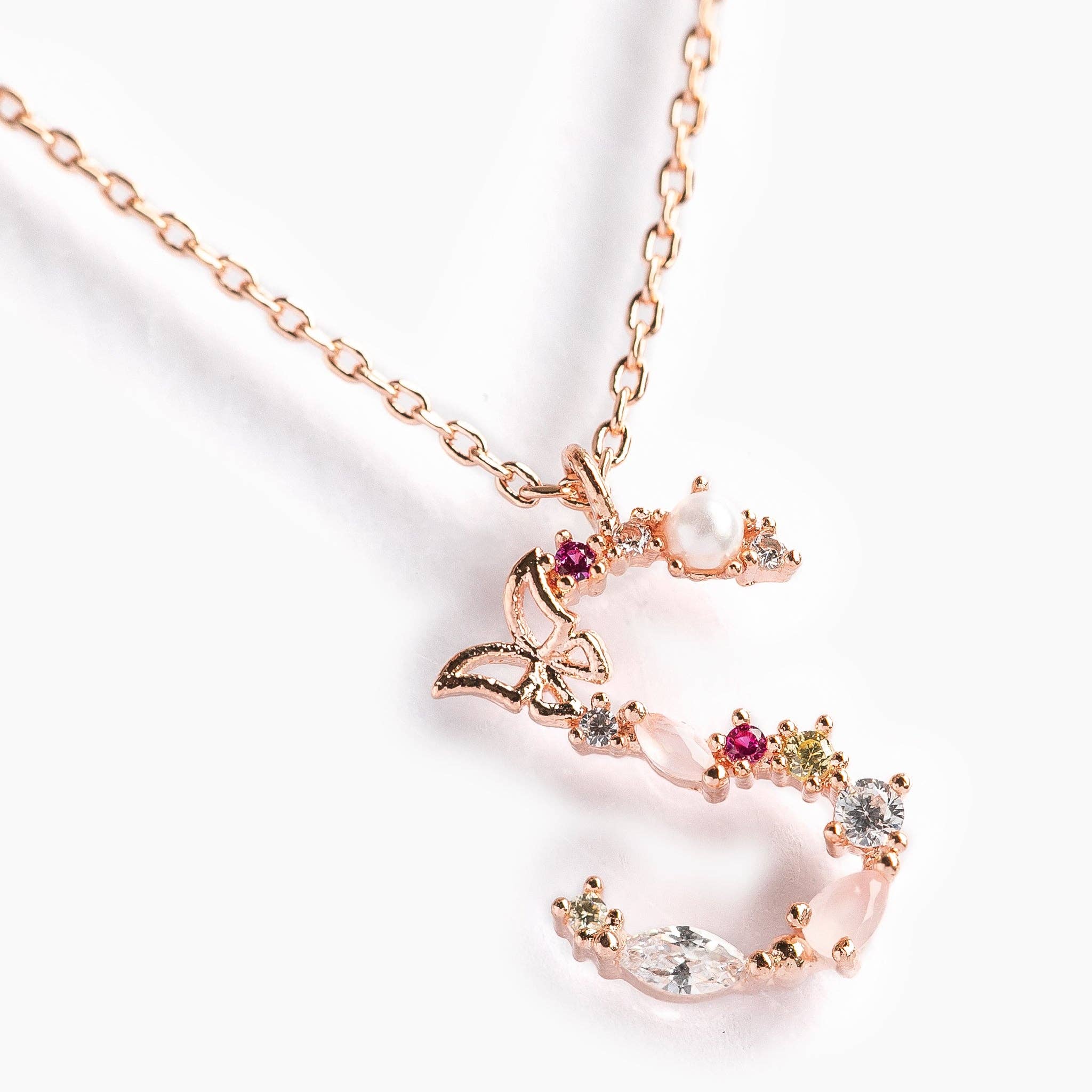 Girls Crew – wholesale Pendant/charm necklace – Flutterfly Stone Initial Necklace22