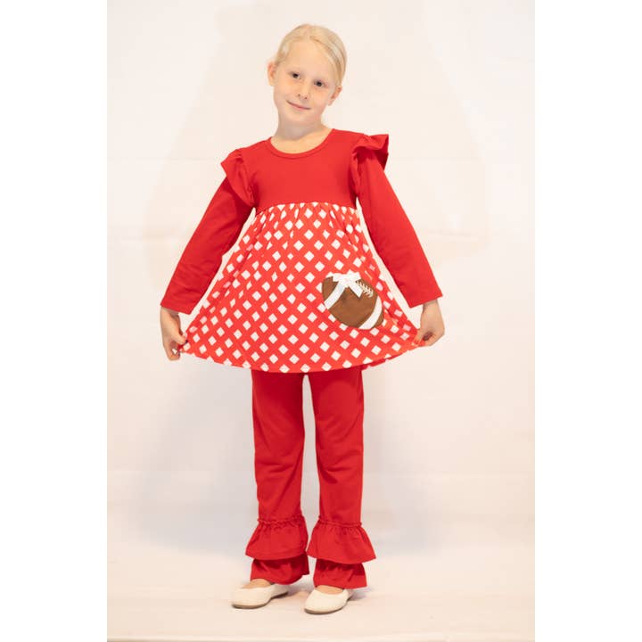 Baby Piger Efterår Fodbold Ruffle Top & Bukser Sæt for engroshandel hos Angeline Kids