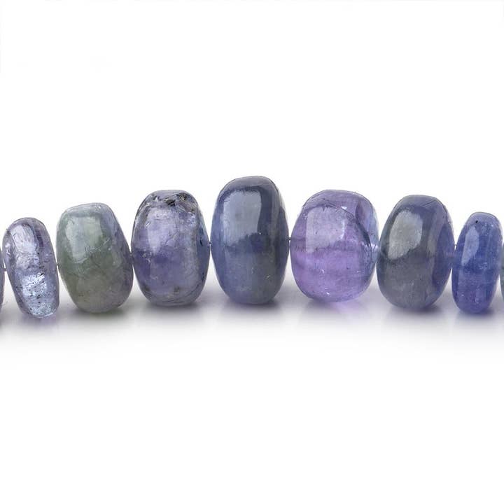 Perles rondes simples en tanzanite de 7 à 12 mm, 17 pouces, 85 pièces A pour la vente par The Bead Traders