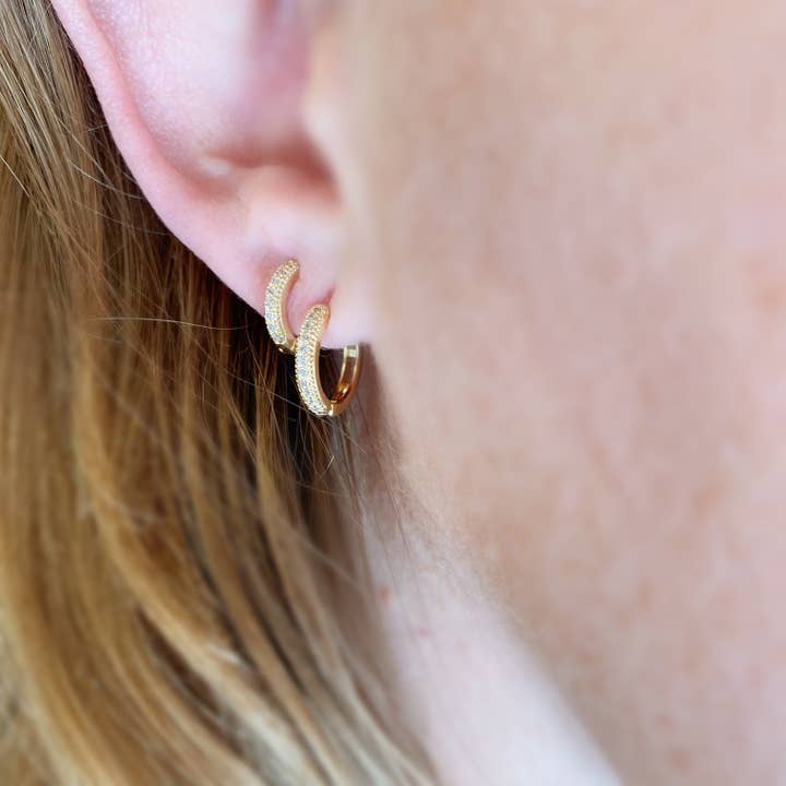 GoldFi - Wholesale Huggie Earrings - 18k Gold Filled Clear CZ Hoop Trio