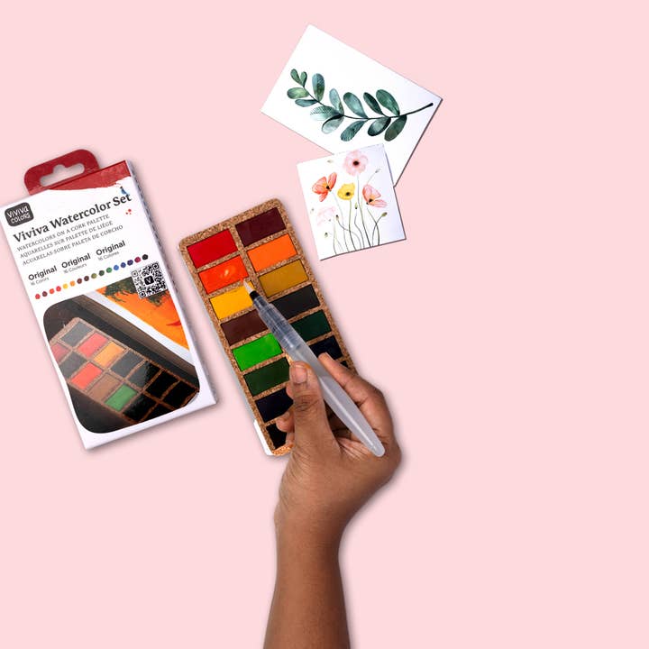 Viviva Colors - Wholesale Watercolour paint - Original Pans Set - 16 watercolors | Ecofriendly | Cork7