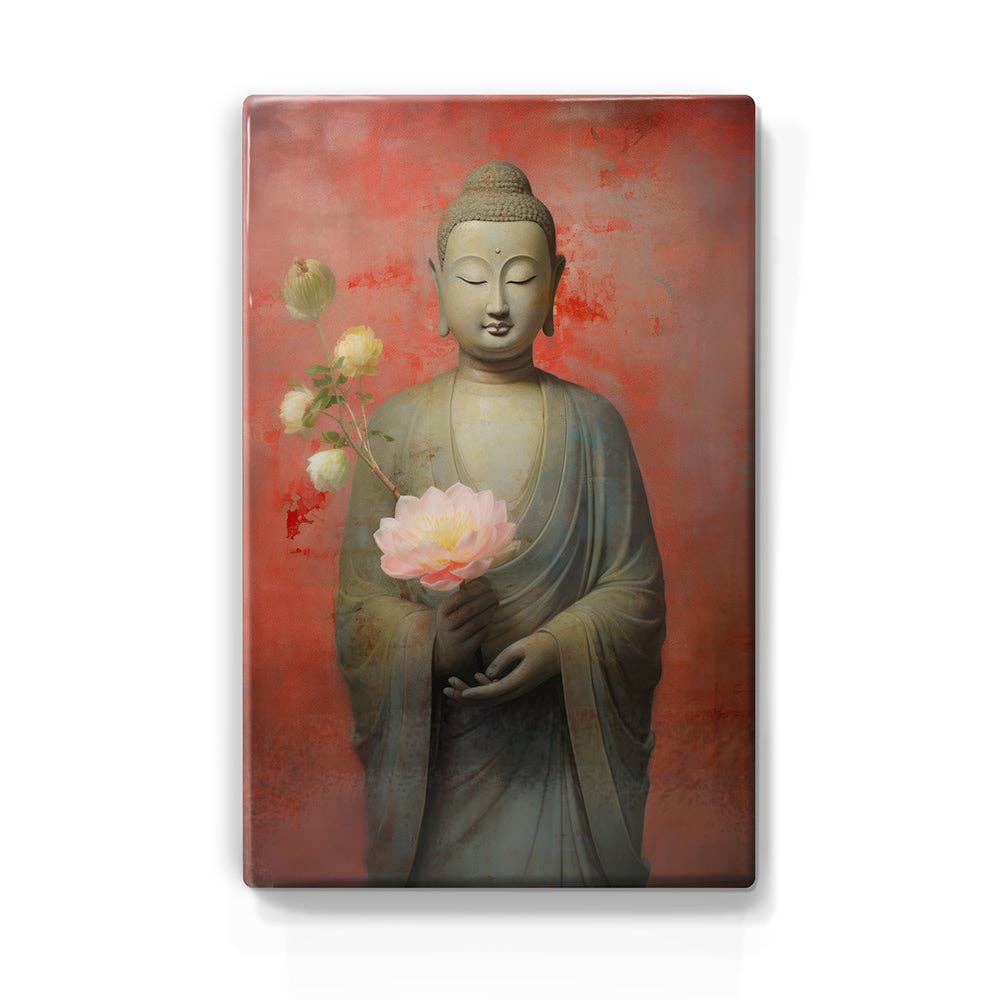 Laqueprint – wholesale Art print – Buddha with flowers - Mini Laqueprint - 9.6 x 14.7 cm - LPS5242