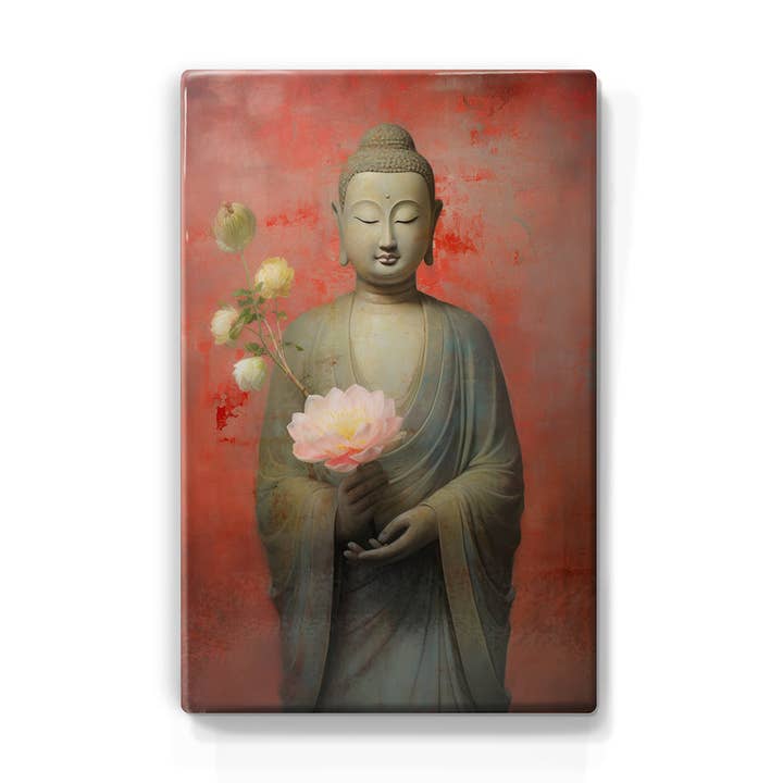 Buda com flores - Estampado lacado - 19.5 x 30 cm - LP524 por atacado de Laqueprint