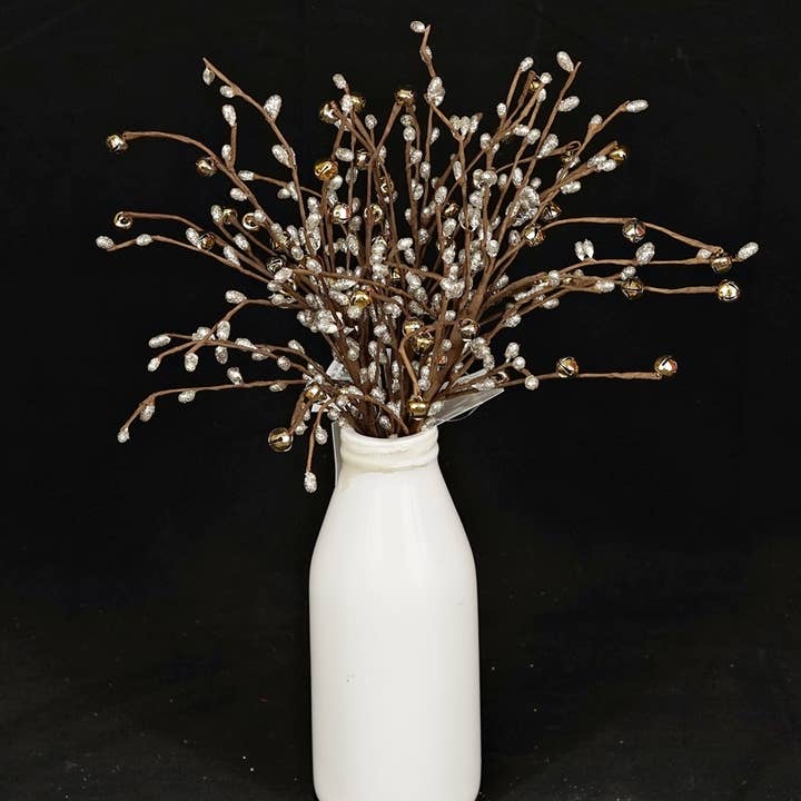 Impressive Enterprises, Inc. - Wholesale Christmas Decoration - ISB71513- 14in Glitter Mini Bells and Pip Spray-Champagne1