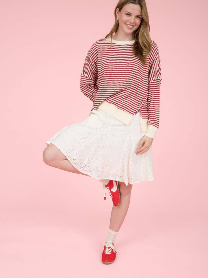 Blu Pepper - Wholesale Knit Top - Women's - STRIPE EXPOSED SEAM SPLIT HEM LONG SLEEVE KNIT TOP8