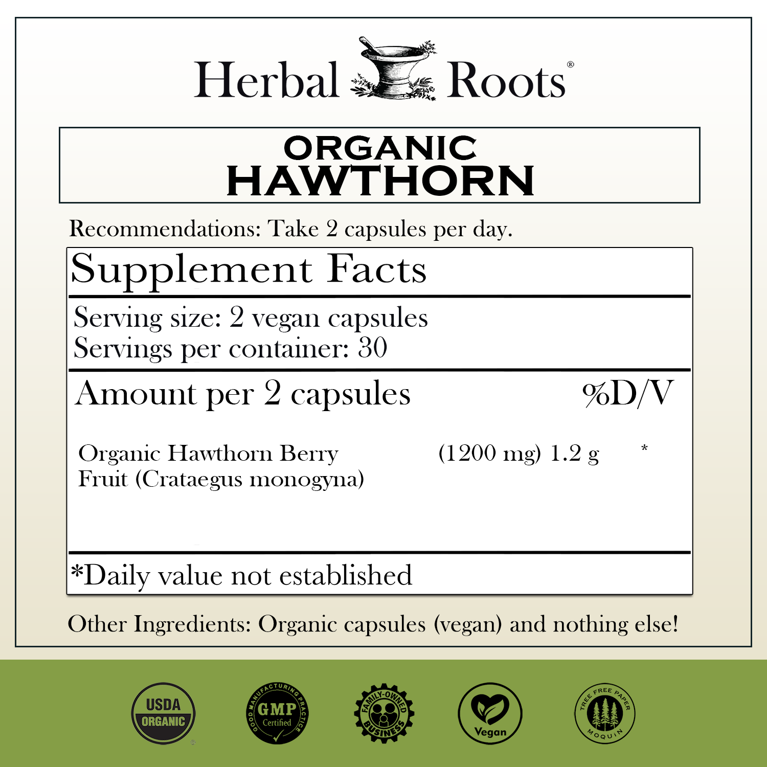 Herbal Roots - Wholesale Oral Supplement/Vitamin - Herbal Roots Organic Hawthorn Berry Capsules1