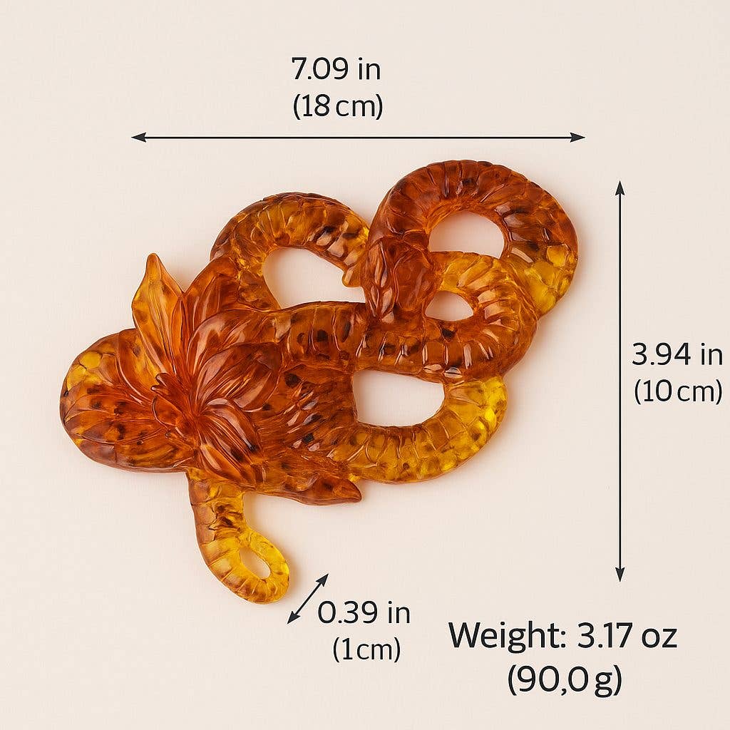 KIZIMA – wholesale Decorative figurine – Amber Snake with Lily – Handmade Baltic Amber Halloween Decor2
