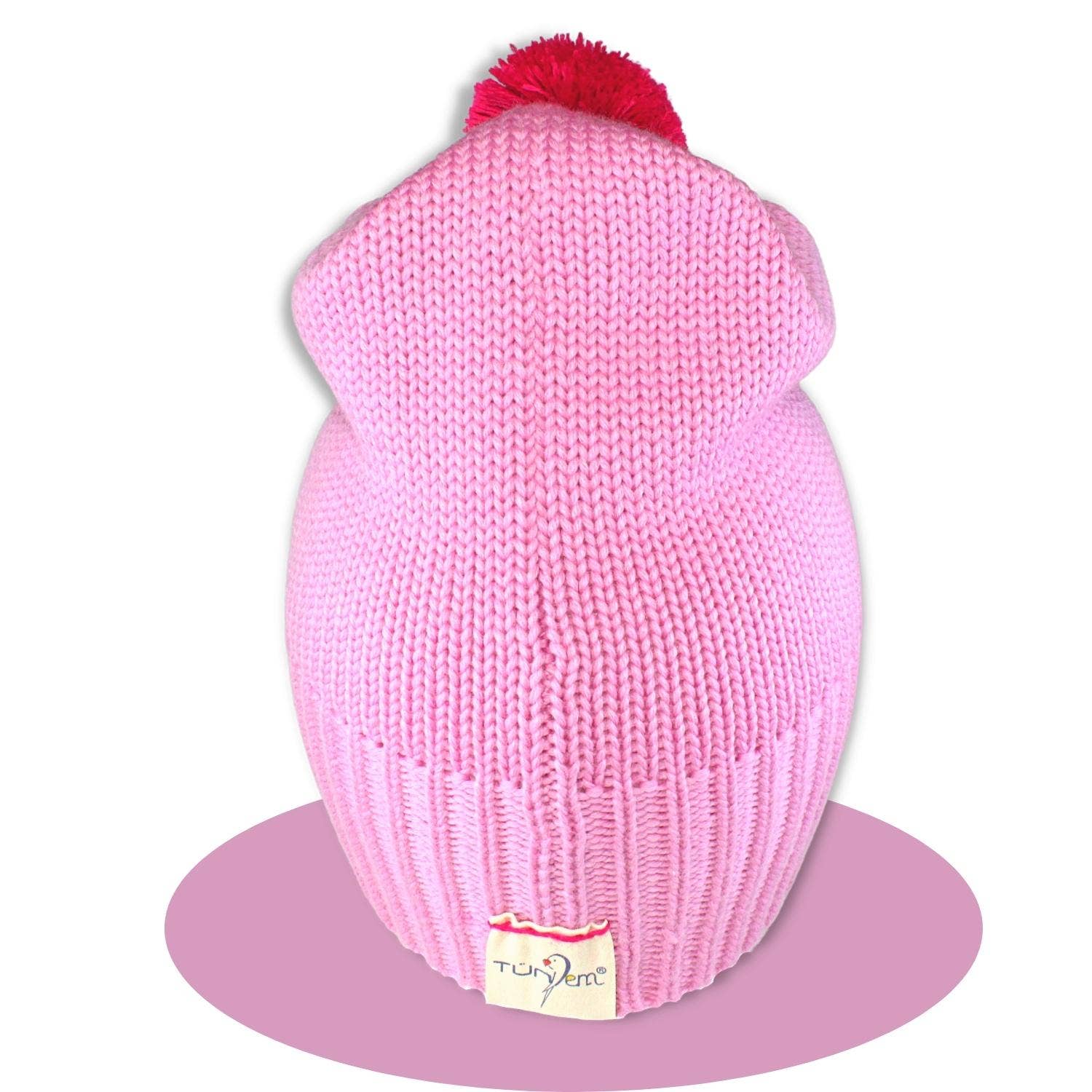 Tundem - Wholesale Beanie - Kids - Children's winter cap, 100% merino with Pom Pom, pink1