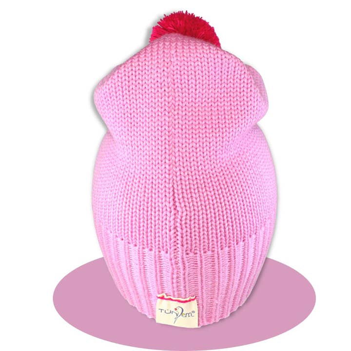 Tundem - Wholesale Beanie - Kids - Children's winter cap, 100% merino with Pom Pom, pink1
