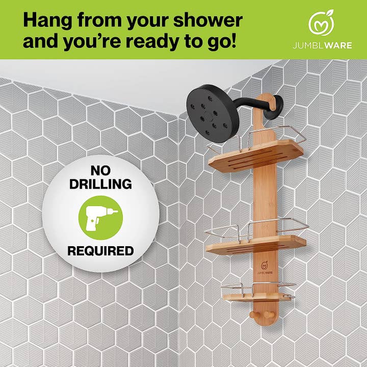 Jumbl - Vendita all'ingrosso Carrelli da bagno - Carrello da doccia in bambù, organizer da appendere per doccia a 3 livelli6