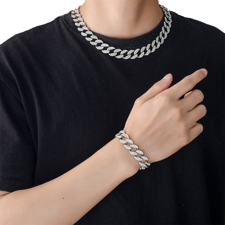 EMESLY - Wholesale Link & Chain Necklace - 15mm Solid Miami Cuban Link Chain Silver Hip Hop Necklace