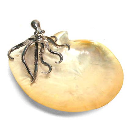 Modern Coastal by Contrast Inc. - Wholesale Decorative Plate/Dish/Bowl - Pewter Octopus Mother of Pearl Shell Dish