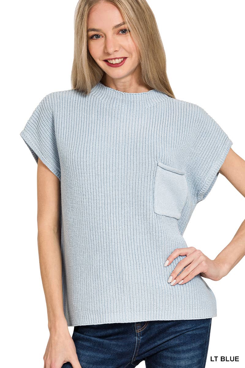 42POPS - Wholesale Knit Sweater - Women's -  Mock Neck Short Sleeve Sweater12