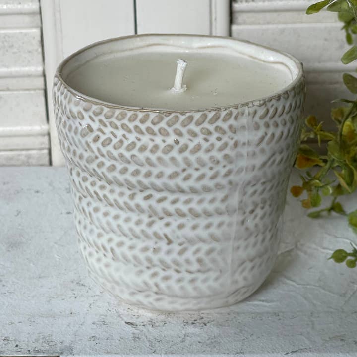 Tobacco + Vanilla 6oz Candle in Reusable Pottery for wholesale by 1858 Candle Co