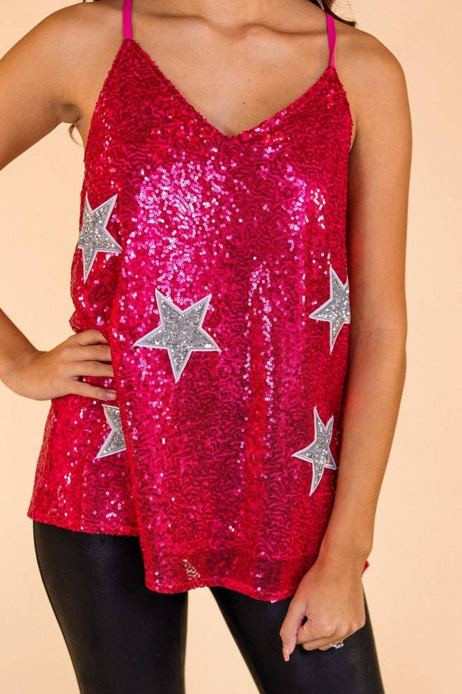 Destined To Shine Hot Pink Sequin Tank with Silver Stars for wholesale on Faire3