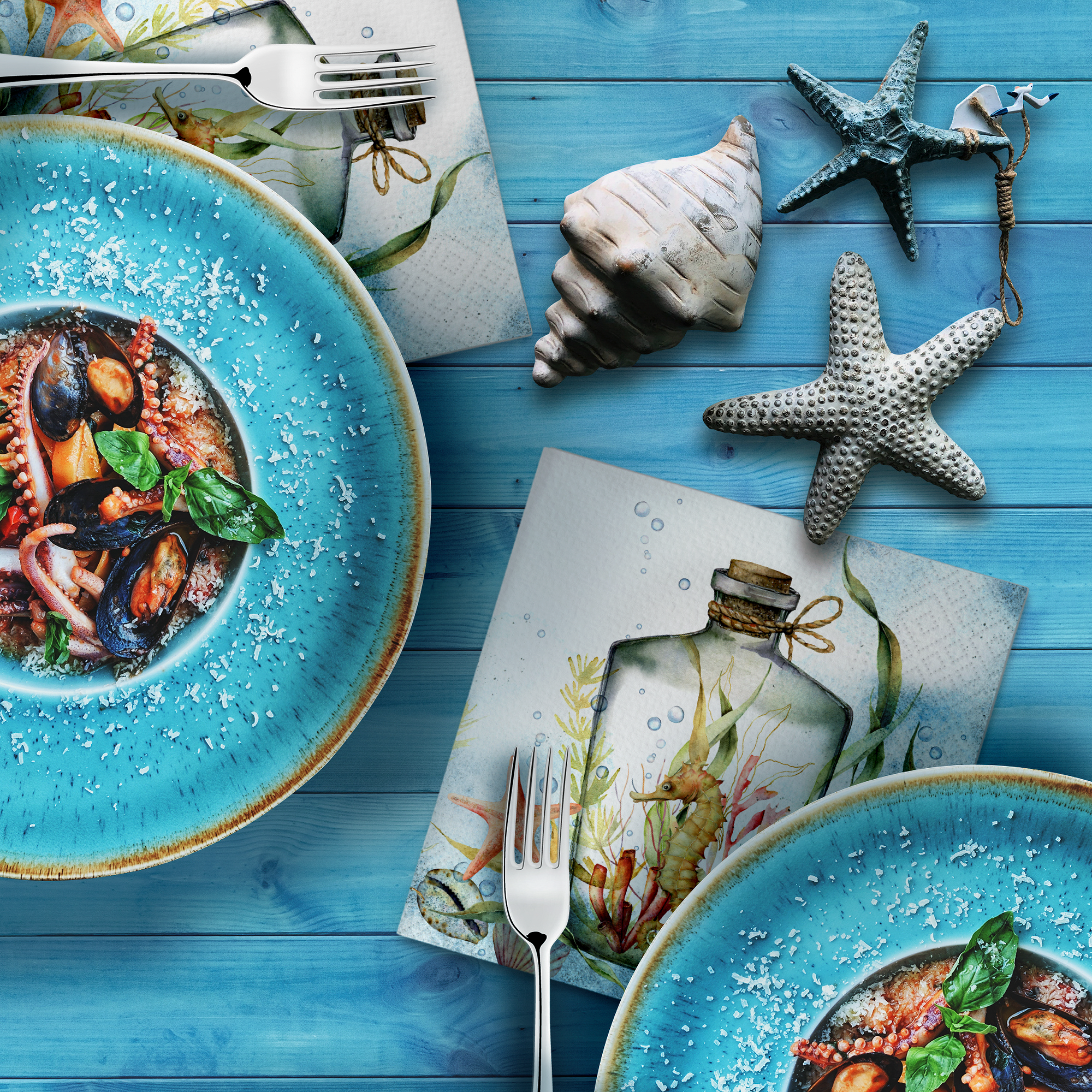 European Excellency - Vente Serviettes jetables - Serviettes de cocktail en forme d'hippocampe en bouteille - Serviettes en papier nautiques6