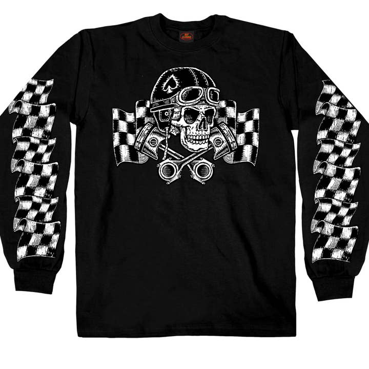 Hot Leathers Vintage Skull Long Sleeve Black T-shirt GMS2527 for wholesale by Hot Leathers