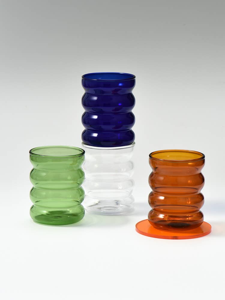 Our Dining Table - Wholesale Drinking Glass/Cup - Hand Blown Colored Ripple Puffy Glass7