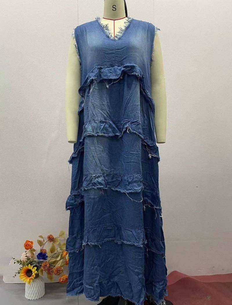 Katinki - Vendita all'ingrosso Vestito - Donna - Abito patchwork con scollo a V e orlo sfrangiato0