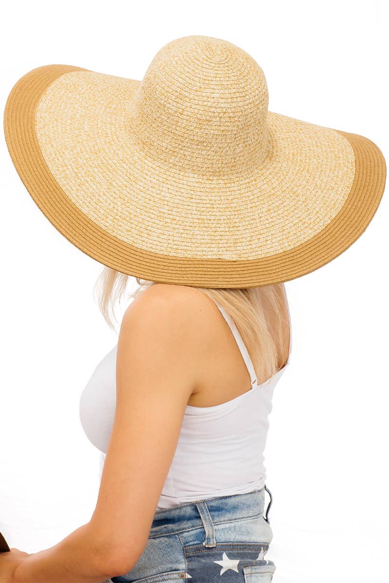 Cap Zone - Wholesale Straw Hat - Women's - Mixed Natural Stripe Trim Wide Floppy Sun Hat12