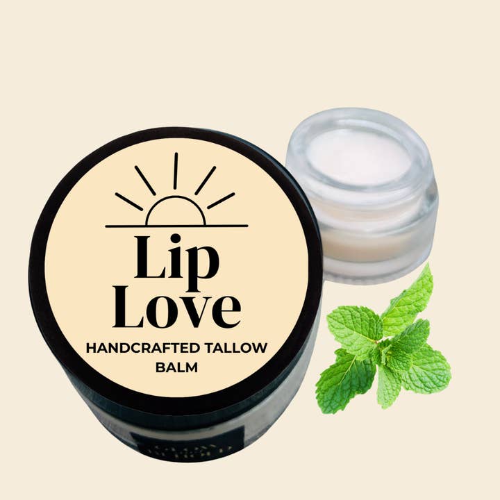 Lip Love Balm-Peppermint: 100% Organic, Grass-Fed Tallow Balm for wholesale by Glow and Behold Tallow Lotions and Balms