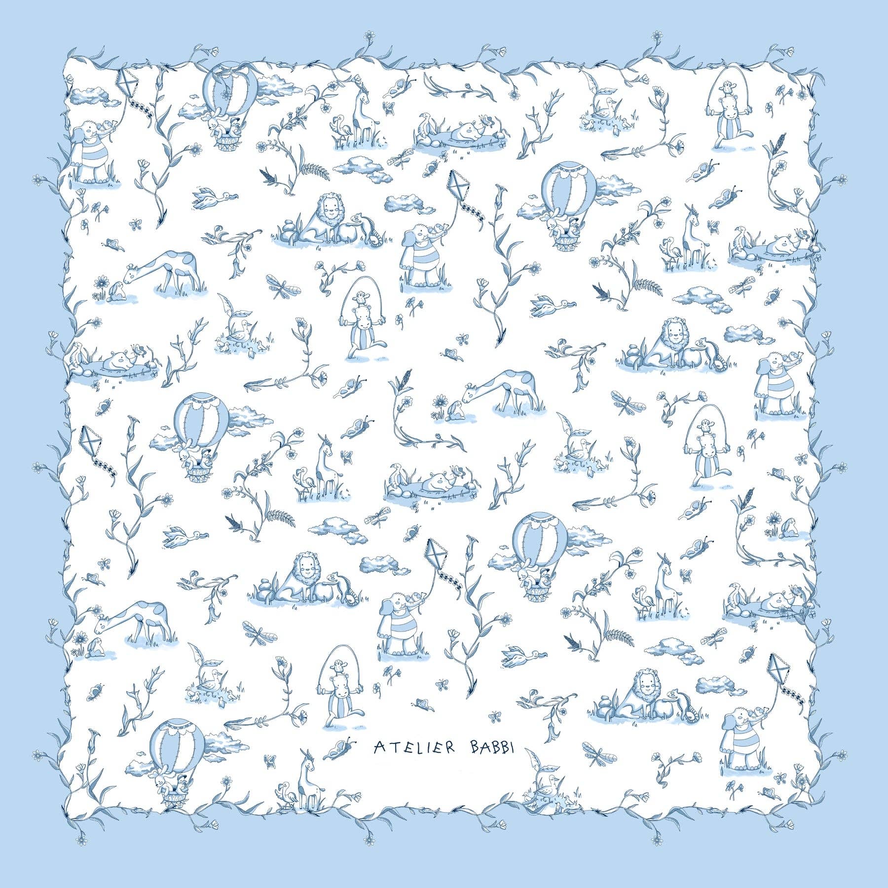 Atelier Babbi - Wholesale Bedding Blanket - Kids & Baby - Double-Sided Baby Blanket - Toile De Jouy/Blue1