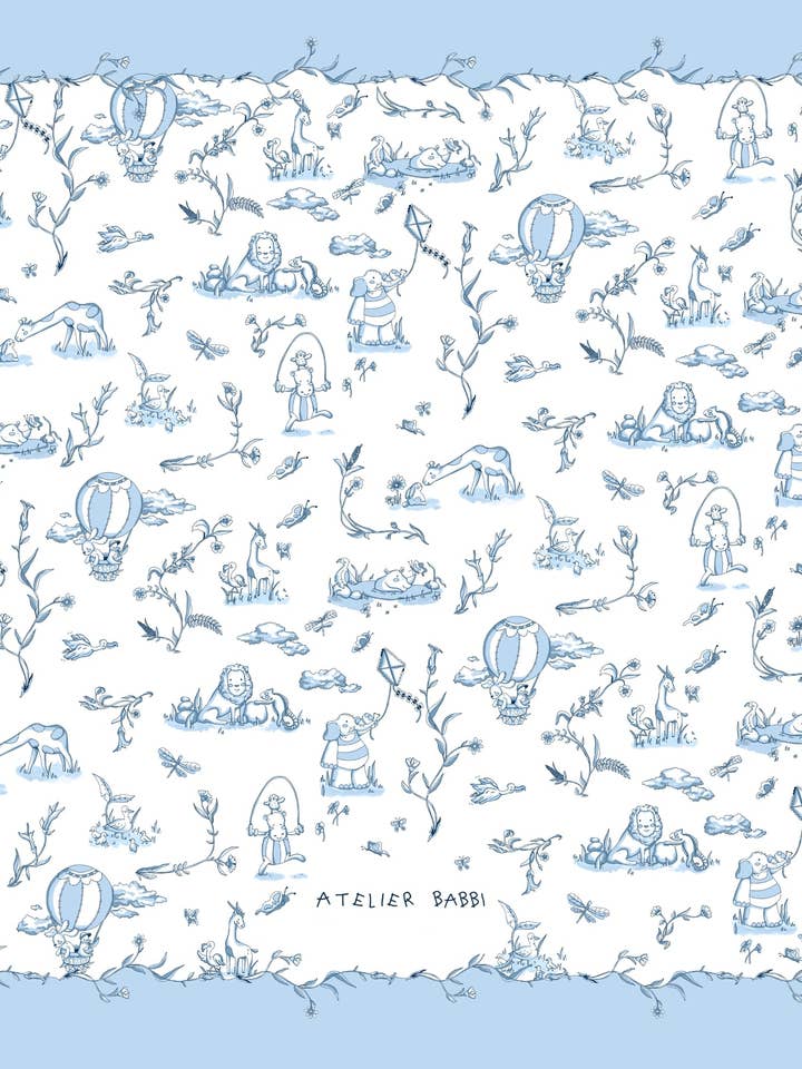 Atelier Babbi - Wholesale Bedding Blanket - Kids & Baby - Double-Sided Baby Blanket - Toile De Jouy/Blue1