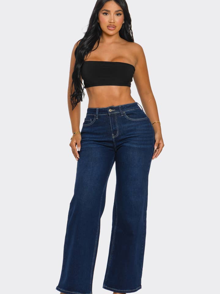 LA123 INDIGO DENIM WEIT GESCHNITTENE JEANS für den Großhandel von L.A girl jeans inc